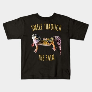 Leopard Gecko Smile Through the Pain Funny Pet Lizard Lover Kids T-Shirt
